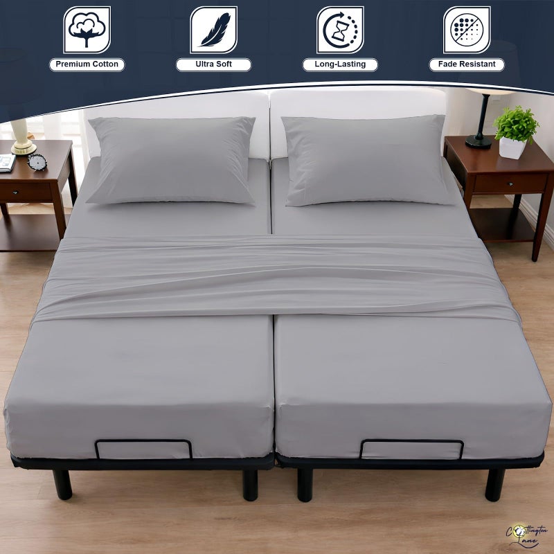 Cottington Lane Split California King Sheets Sets for Adjustable Bed, Premium Cotton Split Cal King Coolling Bed Sheets with 16" Deep Pockets, Ultra Soft & Durable Bedding, Light Grey Solid - Image 2